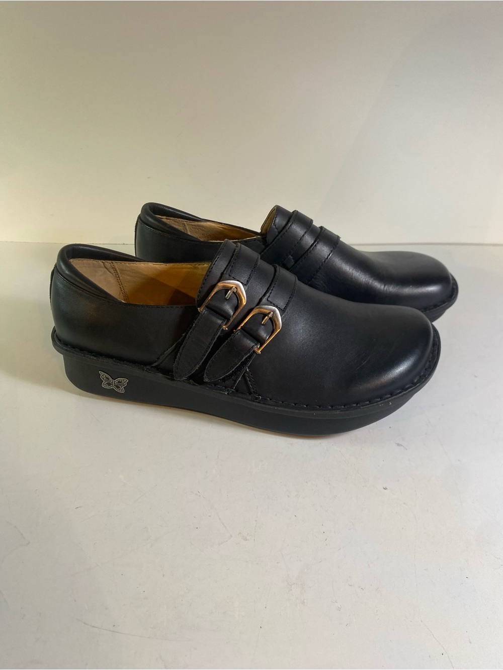Alegria Alli Casual Slip On Wedge Black Leather Loafers Size 41